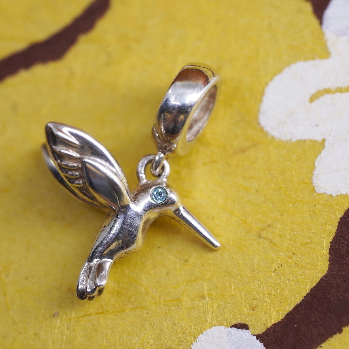 Vintage Sterling silver handmade pendant, 925 hummingbird bird charm