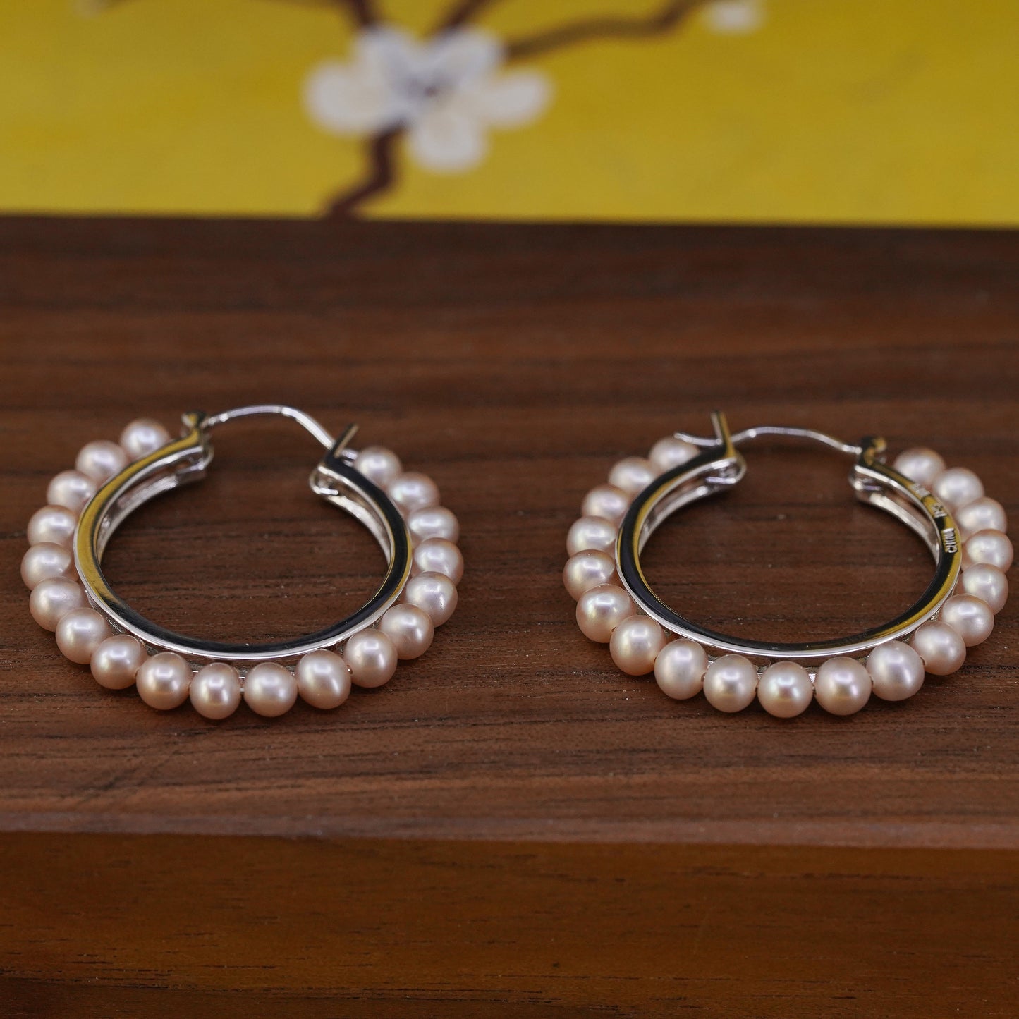 1.25” Sterling silver handmade earrings, southwestern 925 Huggie hoops pearls