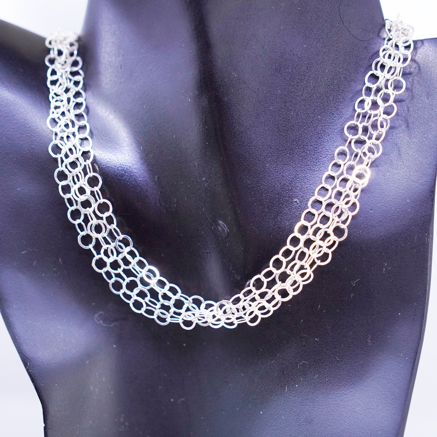 18”, Italian Sterling 925 silver flatten circle multi 4 strands chain necklace