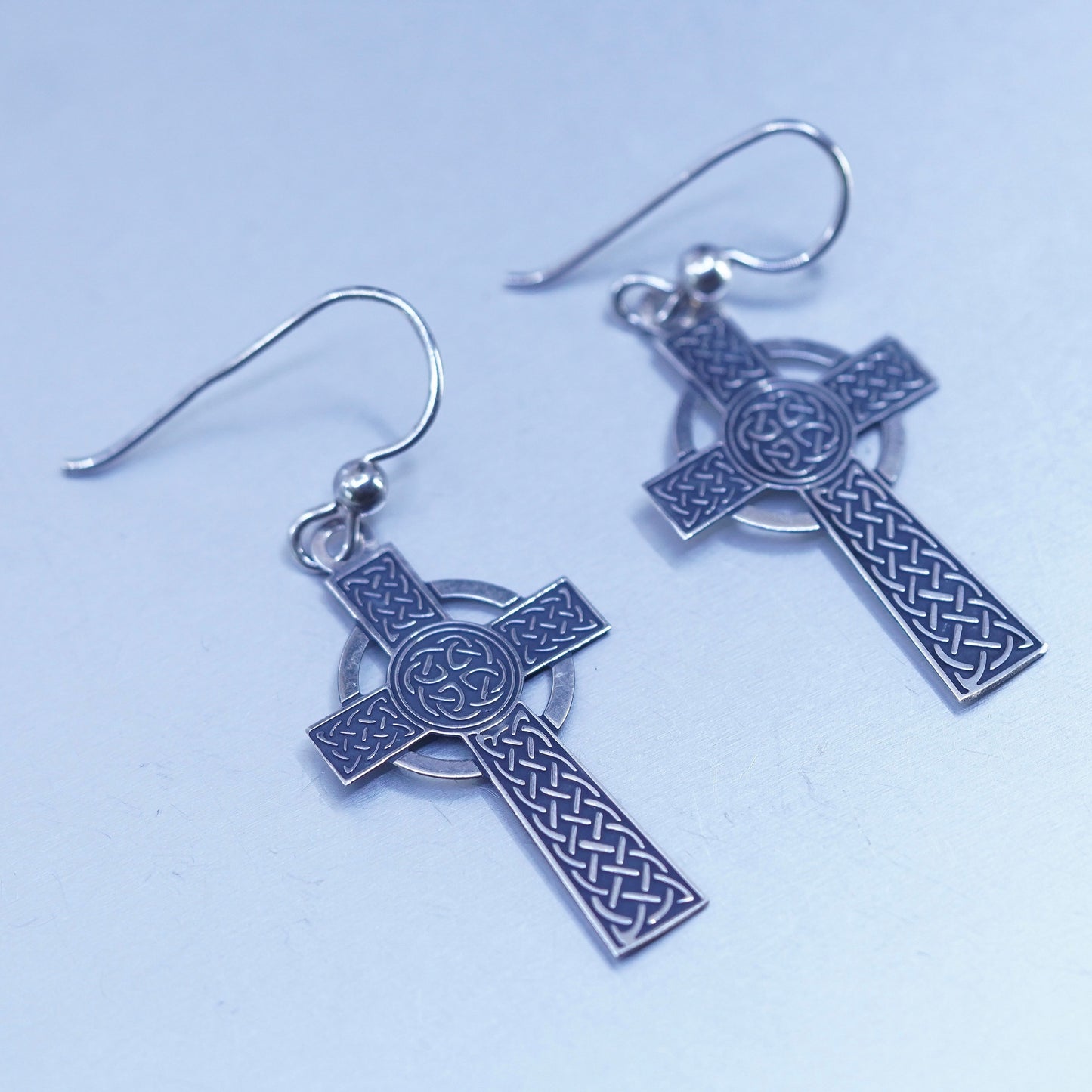 Vintage Irish Sterling 925 silver handmade Celtic knot cross earrings