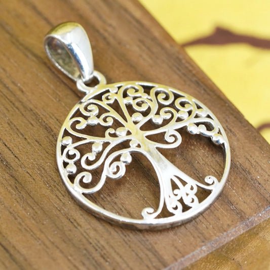 Vintage Sterling silver handmade pendant, filigree 925 tree pendant