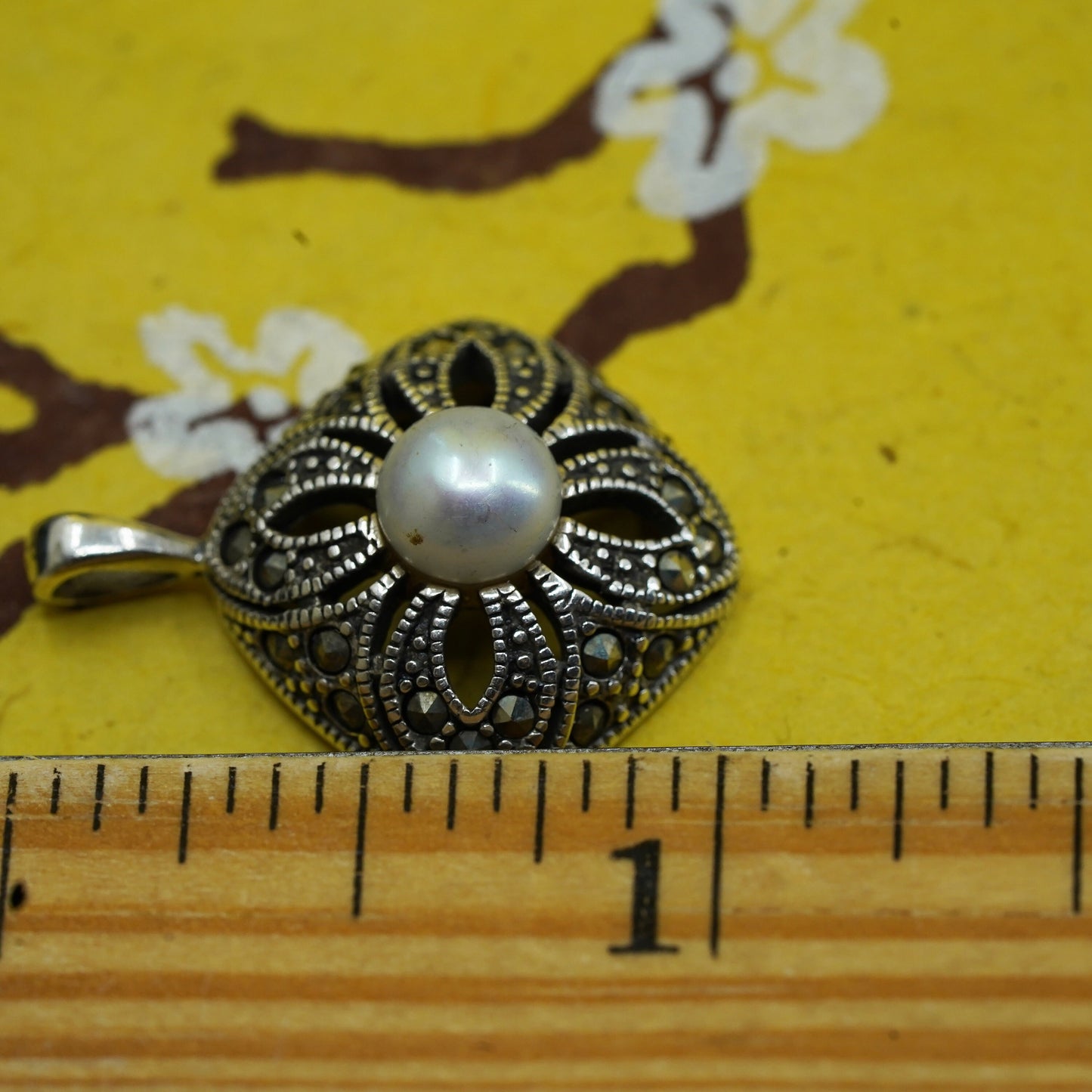 vtg Judith Jack sterling 925 silver handmade pendant with marcasite and pearl