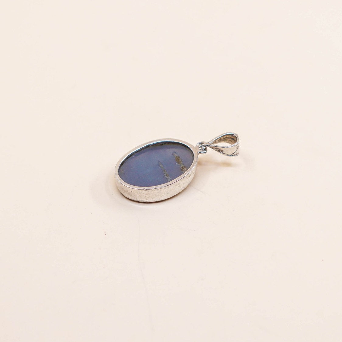 VTG handmade sterling silver pendant, Mexico 925 w/ oval blue N purple druzy