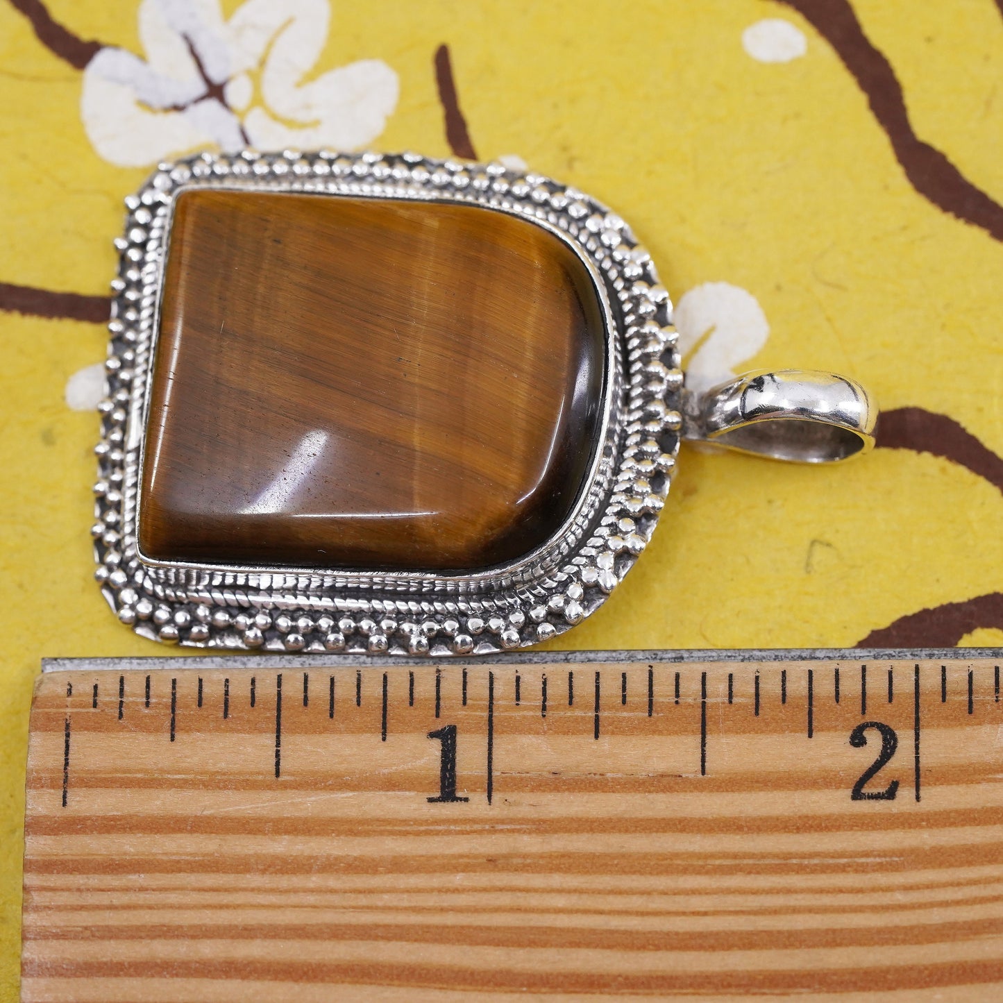 VTG Mexican Sterling 925 silver oval pendant with golden tiger eye and beads