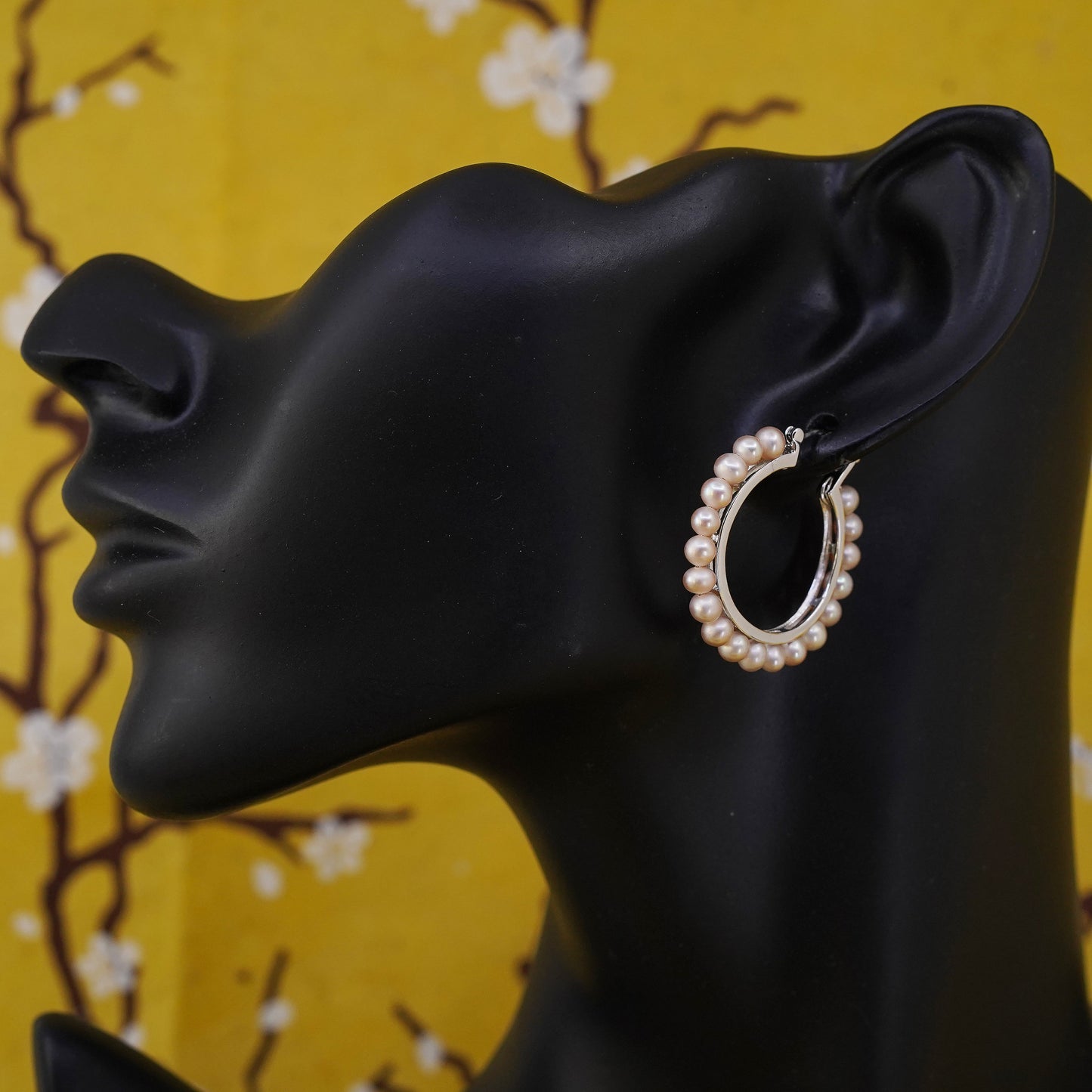 1.25” Sterling silver handmade earrings, southwestern 925 Huggie hoops pearls