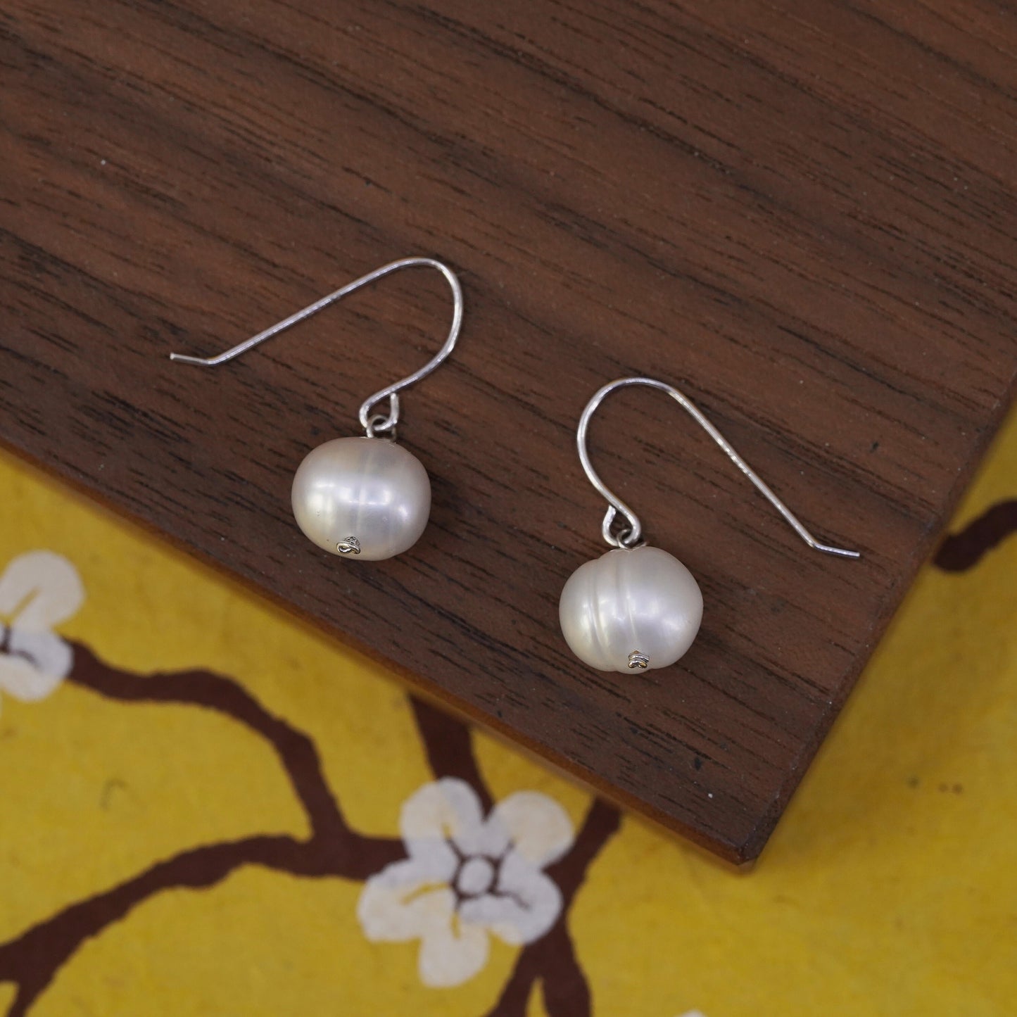 vintage Sterling silver handmade earrings, 925 studs with white pearl drops