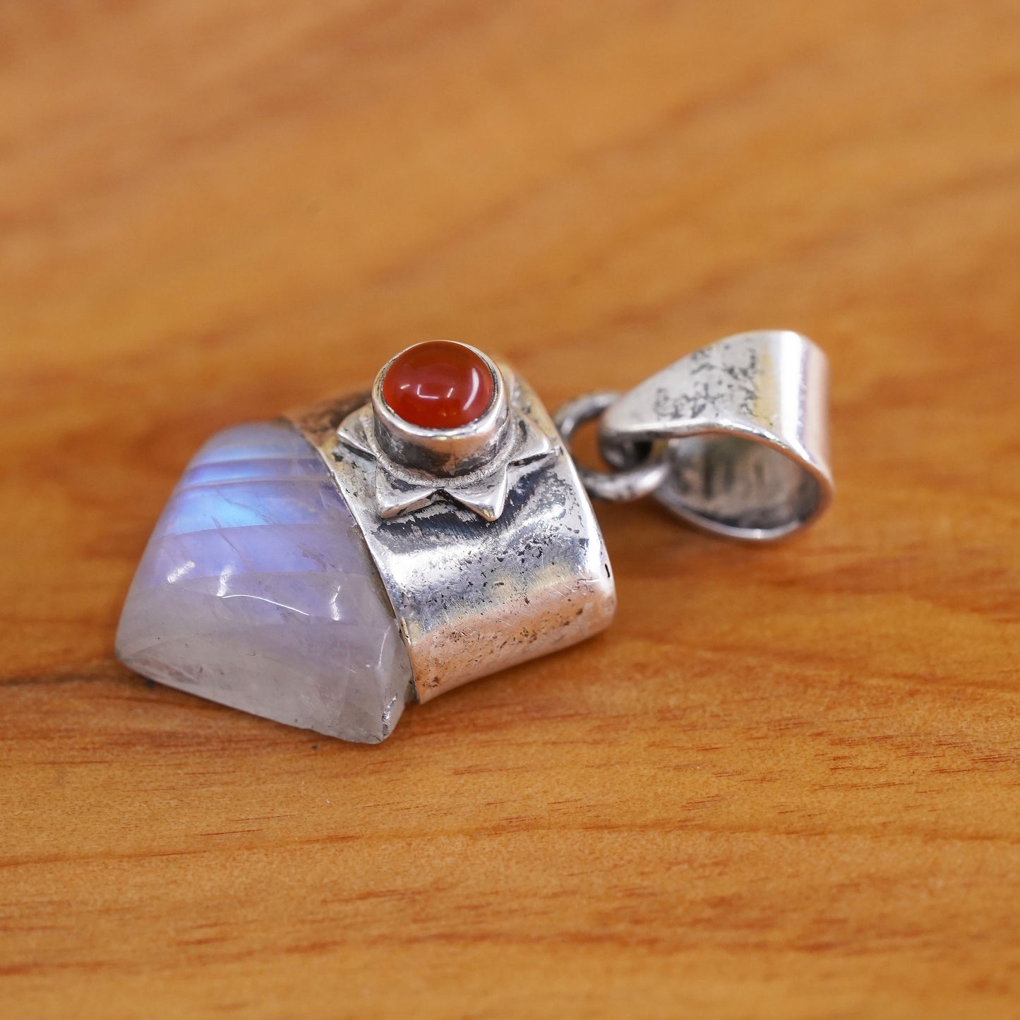 Vintage Sterling 925 Silver Handmade Pendant with moonstone and carnelian