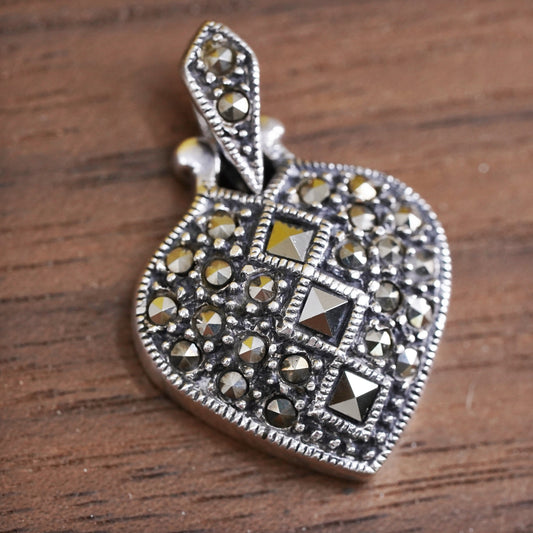 Vintage Sterling silver handmade pendant, 925 heart with marcasite details