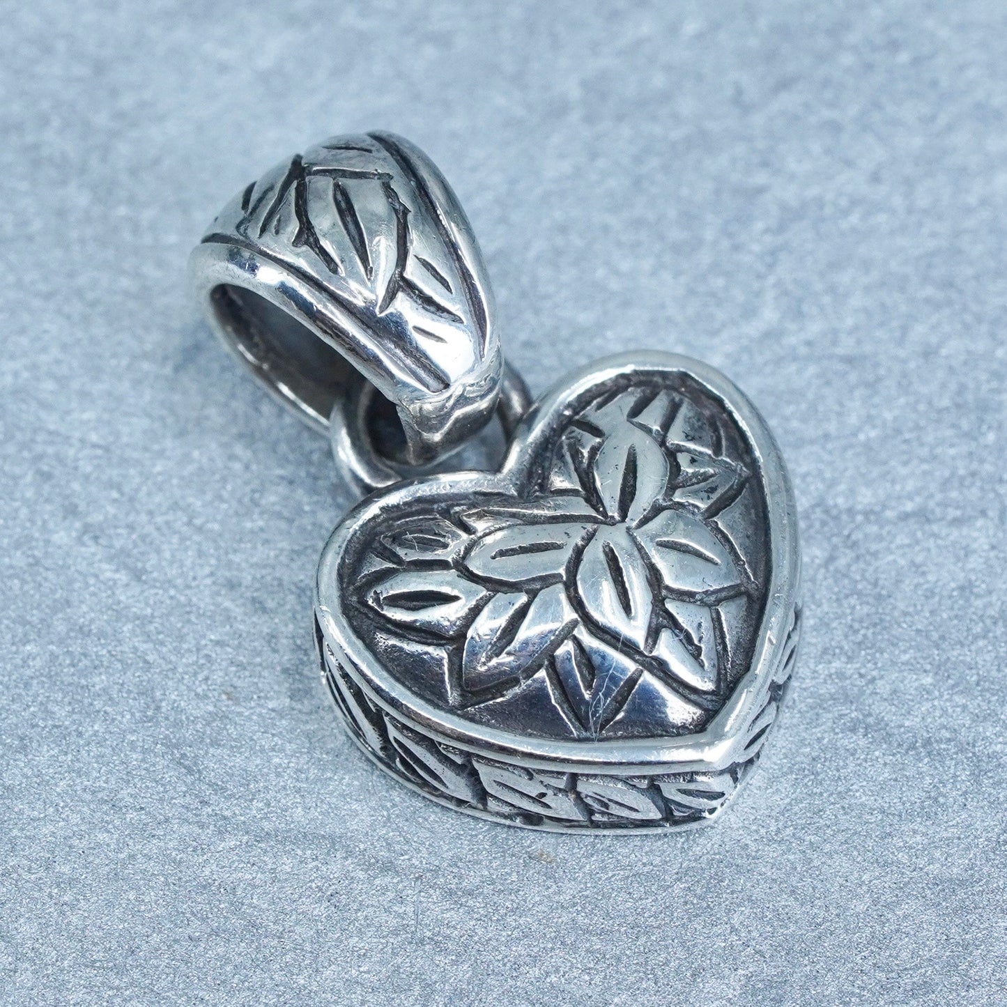 antique sterling 925 silver filigree heart charm pendant