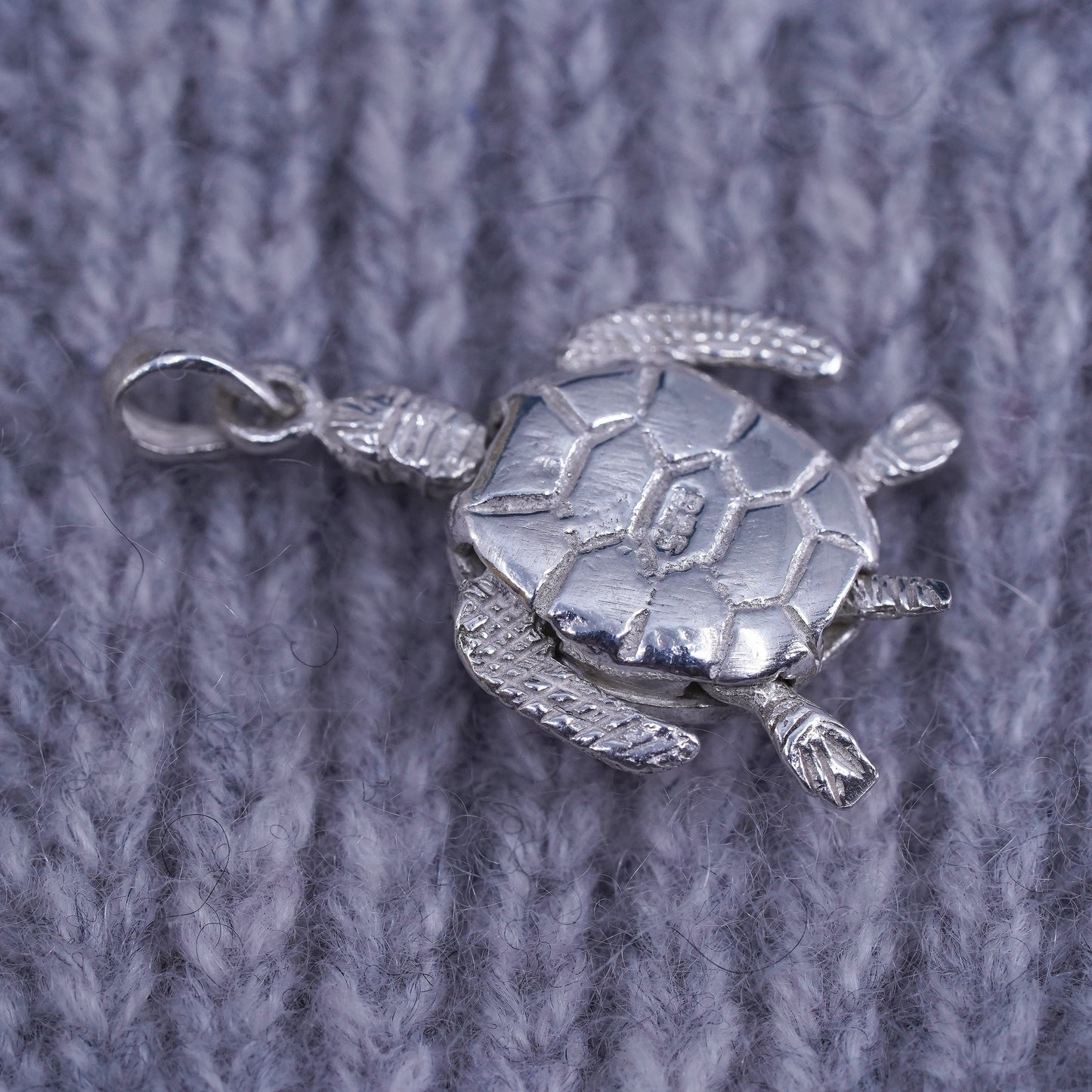 vintage sterling 925 silver handmade sea turtle pendant with movable joints