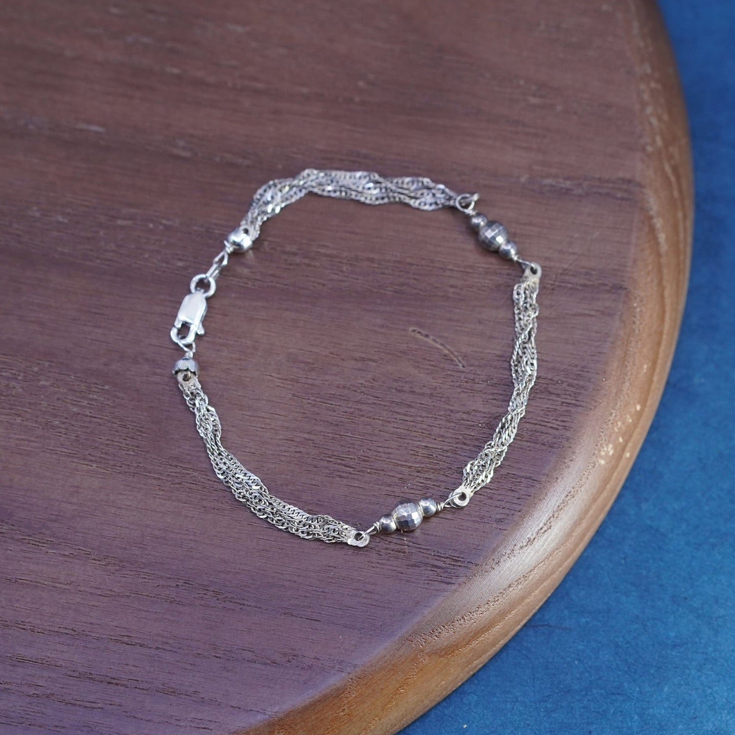 7.5”, vintage Sterling silver handmade bracelet, 925 twisted curb chain beads