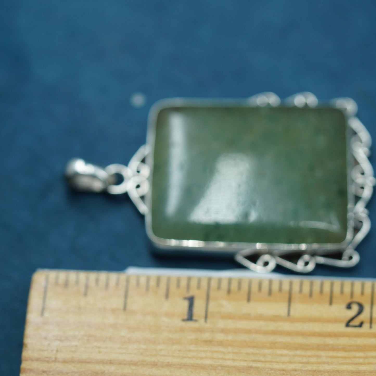 Vintage Sterling 925 silver handmade pendant with rectangular jade