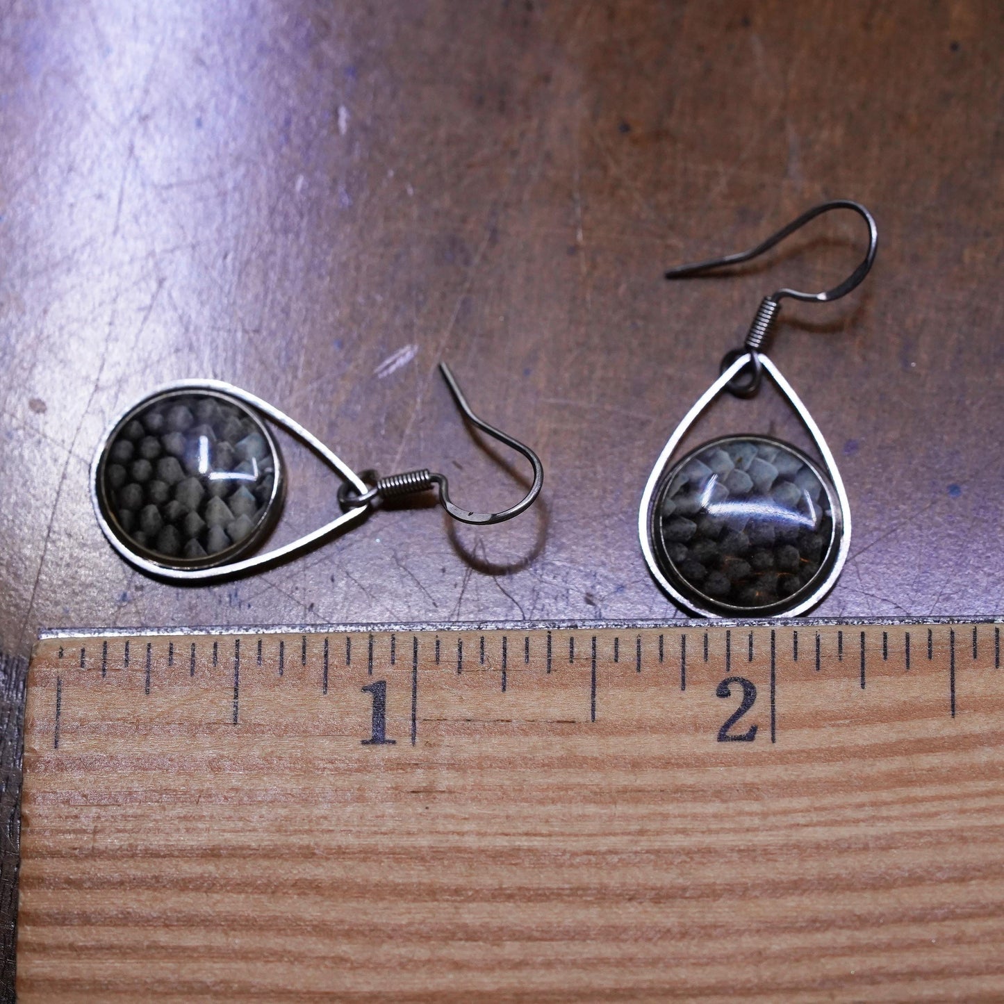 Vintage Sterling 925 silver handmade textured scale earrings