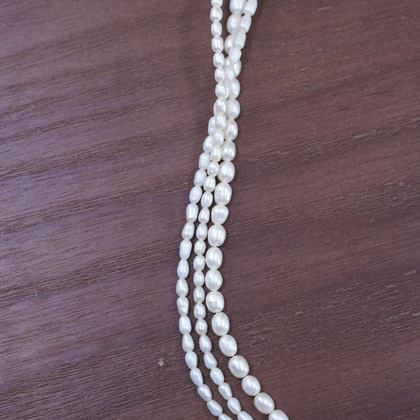 16”, Sterling silver handmade necklace, 925 toggle closure multi strands pearl