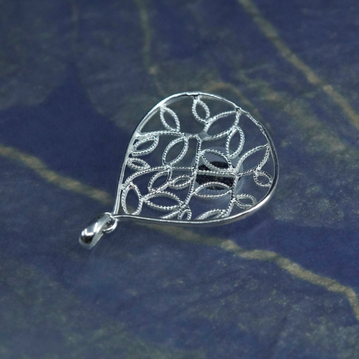 Vintage Sterling silver Handmade pendant, 925 filigree teardrop