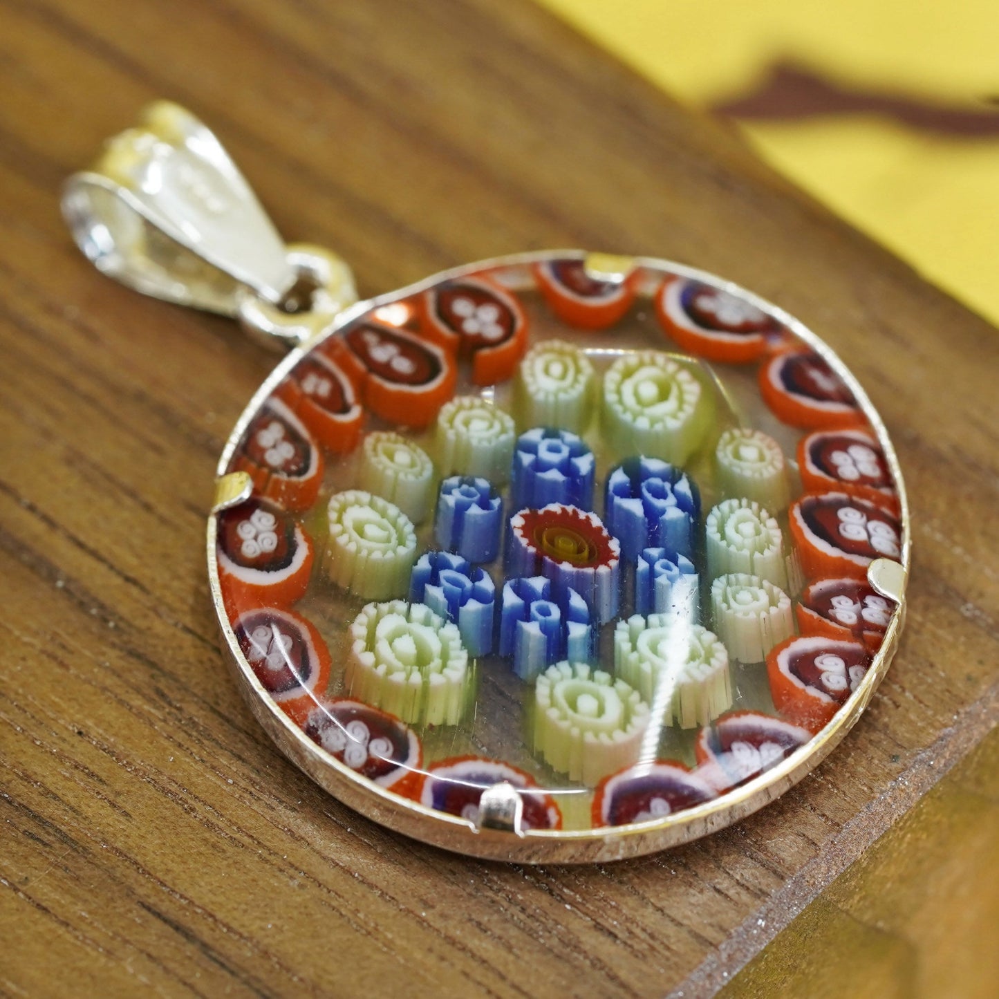 vermeil gold over Sterling silver multicolor pendant, Murano glass pendant