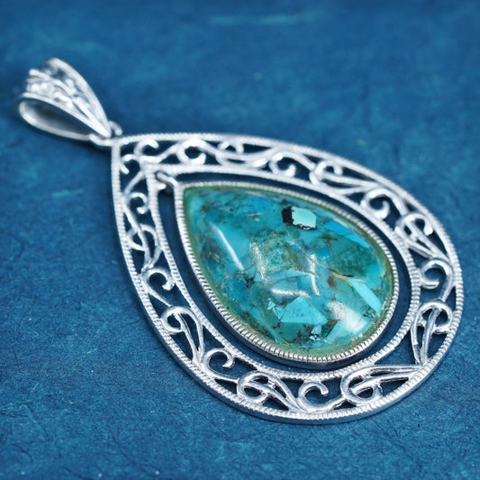 southwestern Sterling 925 silver handmade teardrop pendant with turquoise