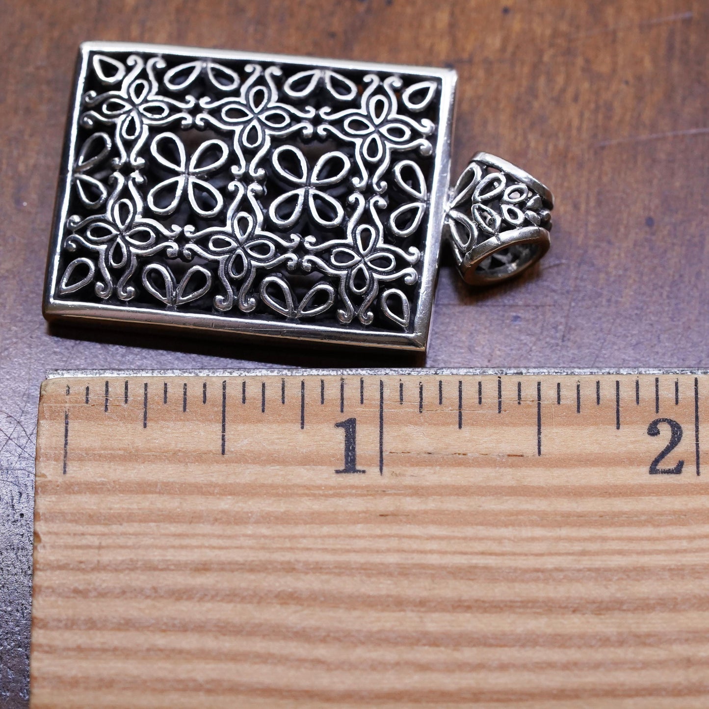 Vintage Sterling silver handmade pendant, 925 filigree rectangle