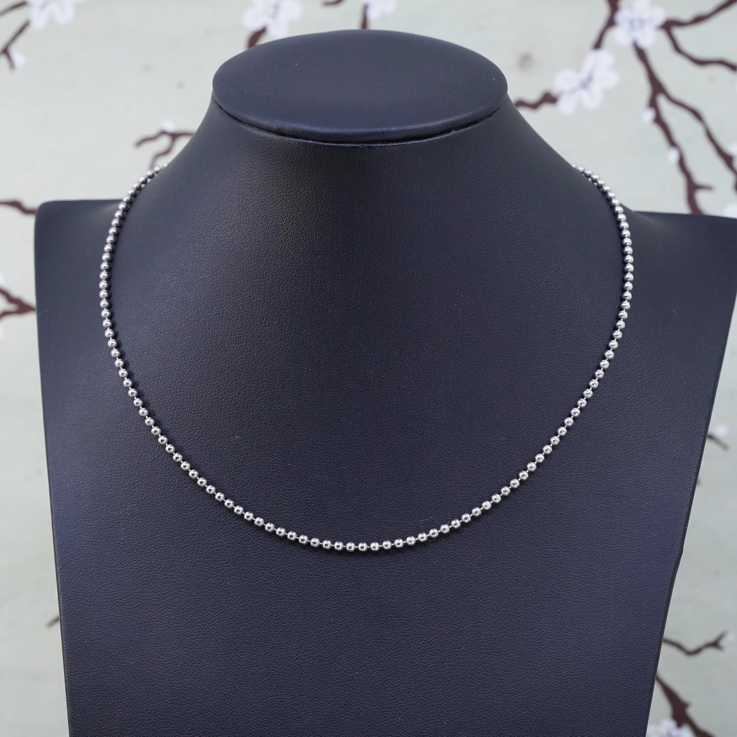 16" 1.6mm, Vintage sterling silver beads chain, 925 necklace