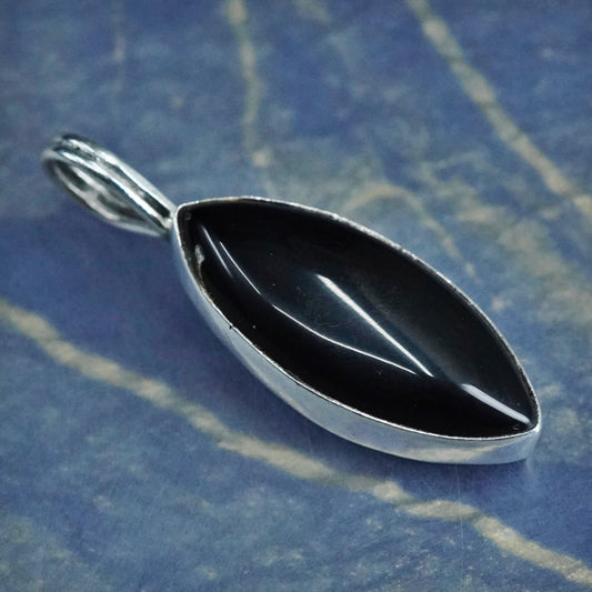 Vintage Sterling 925 silver handmade pendant with marquise onyx