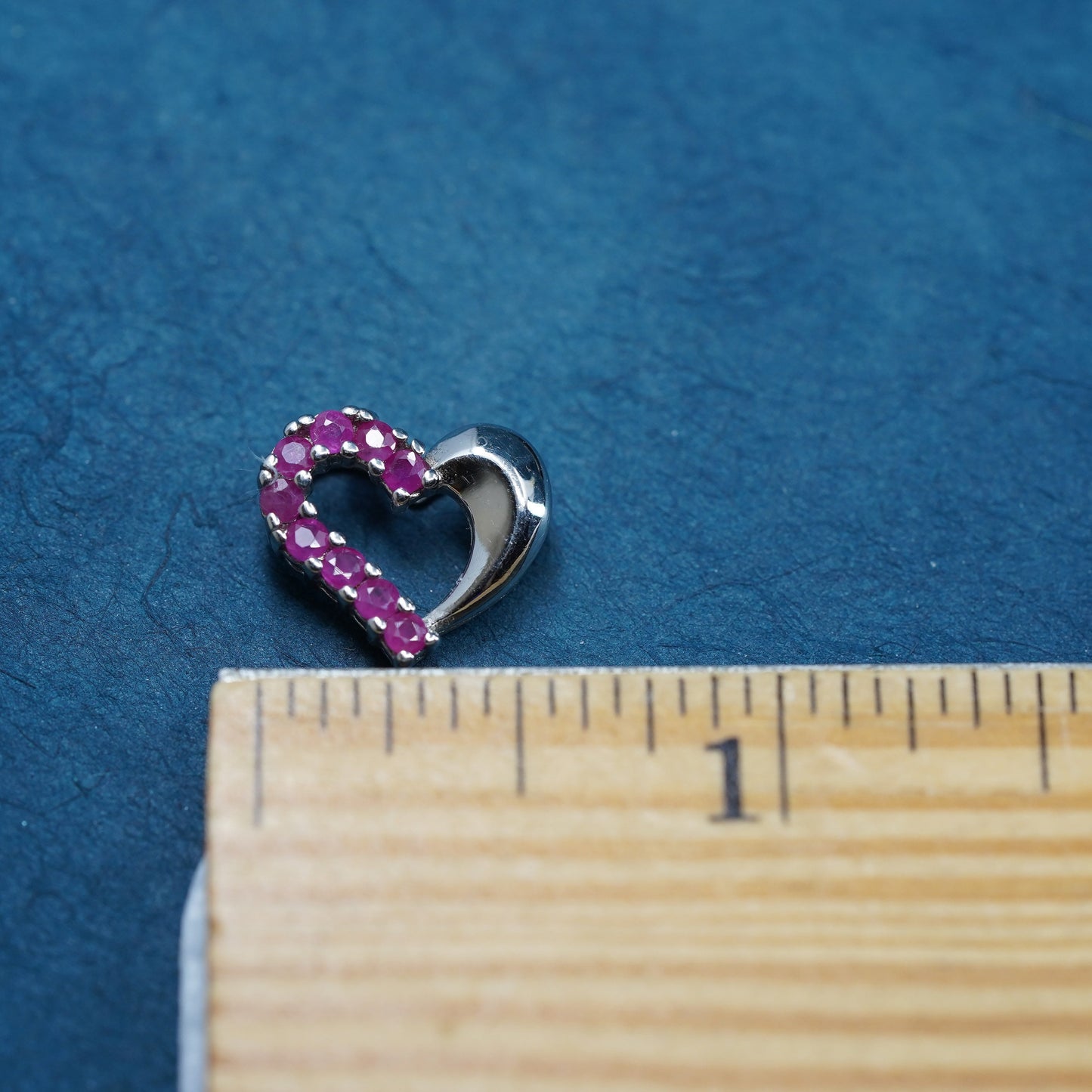 Vintage Sterling silver handmade pendant, 925 heart with ruby