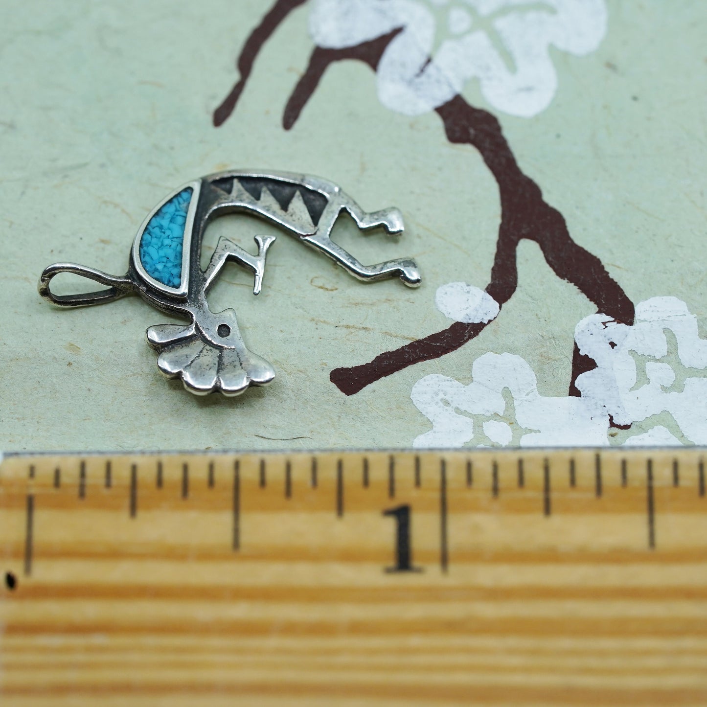 native American Sterling silver pendant, 925 kokopelli with turquoise opal