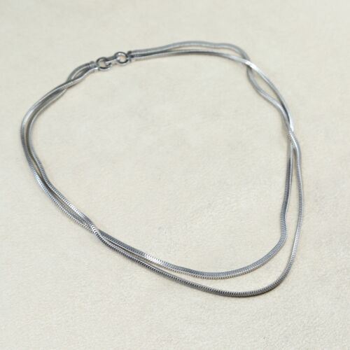 16", 2mm, Vintage double strands sterling silver snake necklace, 925 chain