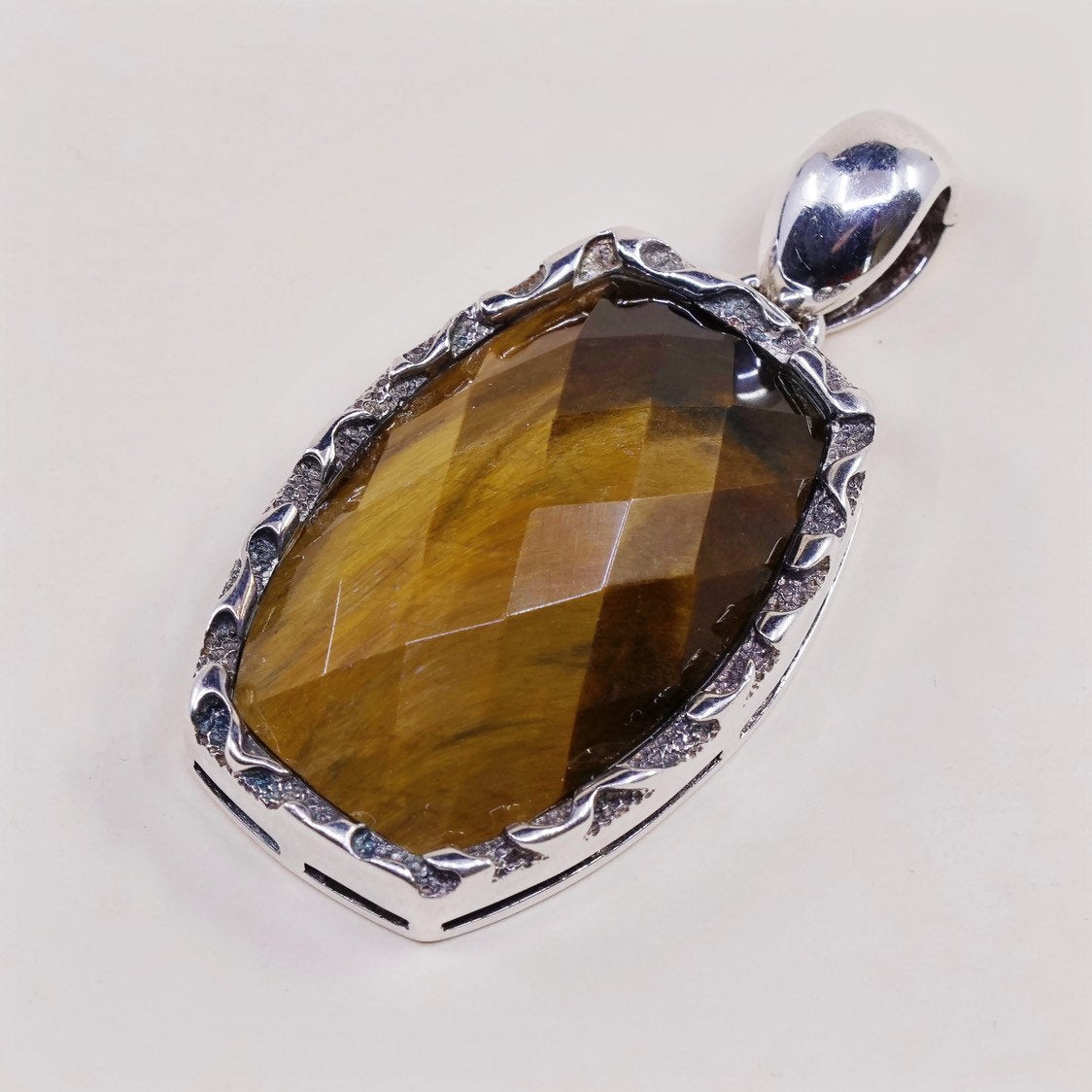 VTG WK sterling silver pendant, cushion cut golden tiger eye 925 pendant