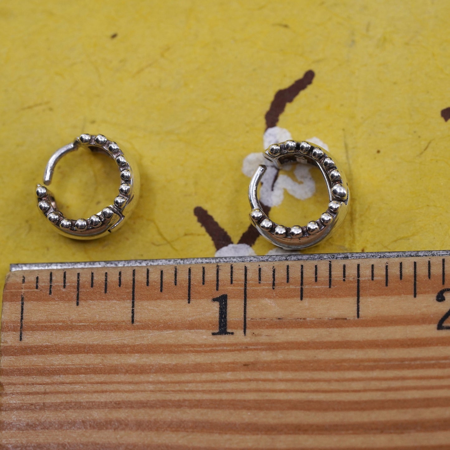 0.5", vintage Sterling silver handmade earrings, 925 huggie hoops with beads