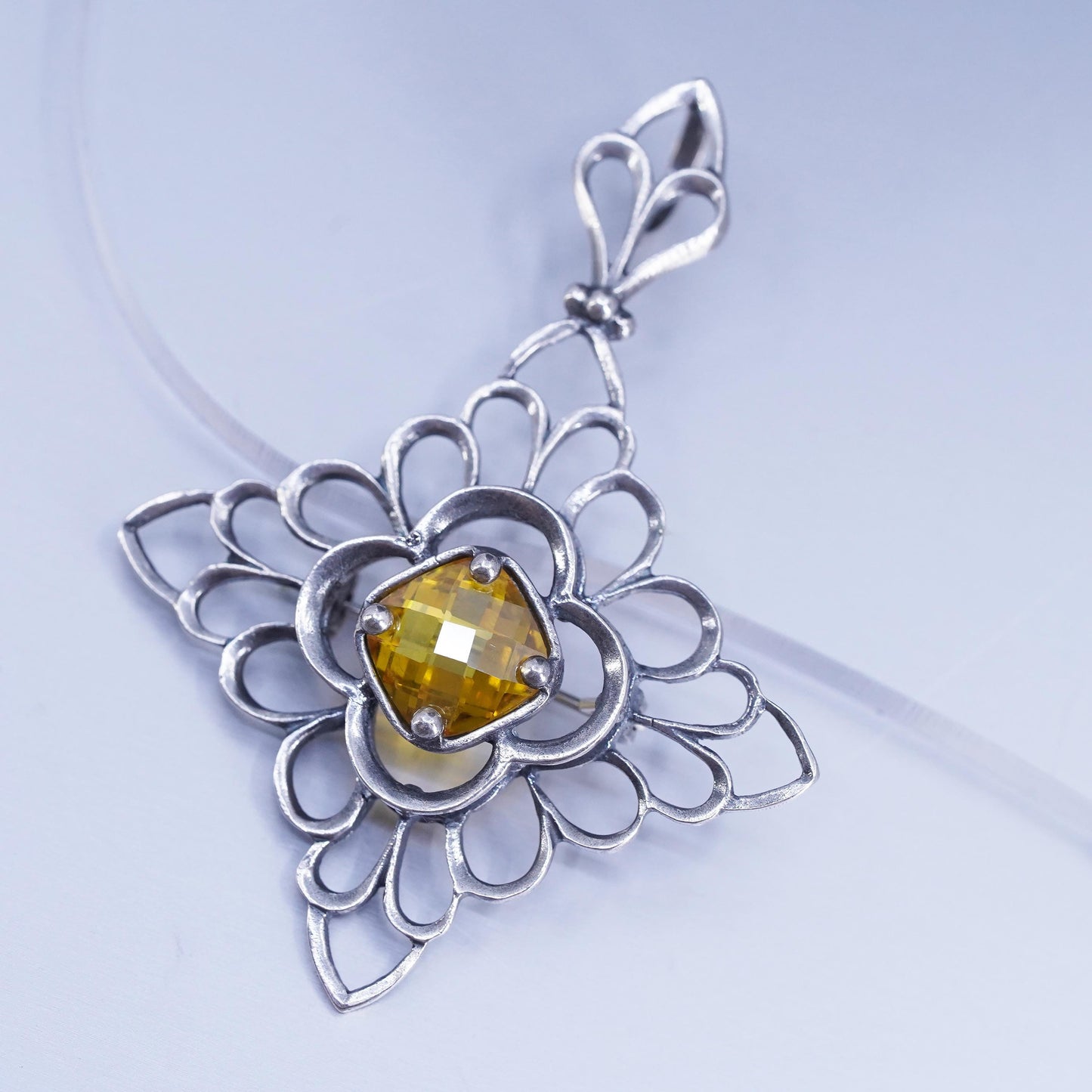 Vintage Sterling 925 silver handmade pendant brooch with citrine