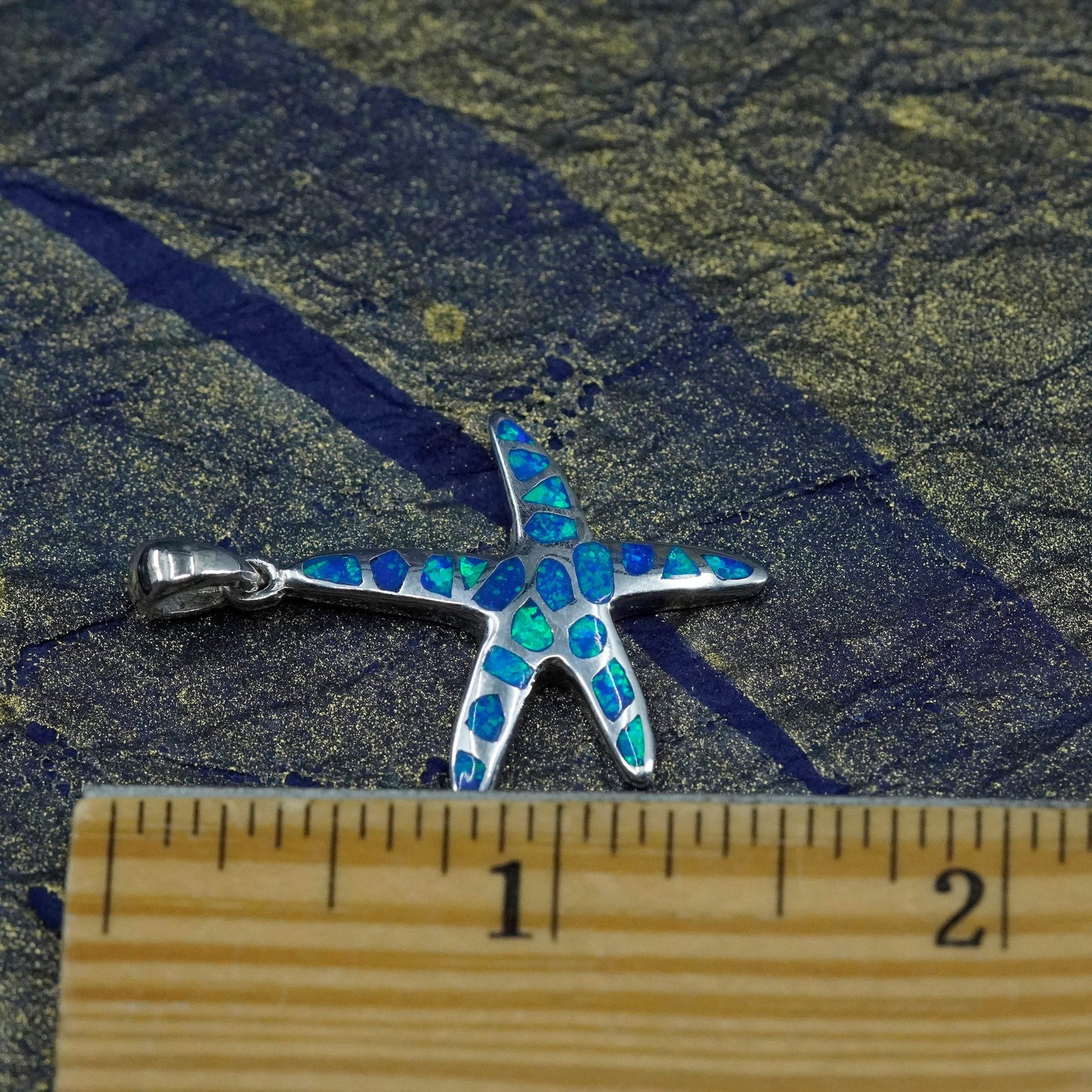 Native American sterling 925 silver handmade starfish pendant with opal