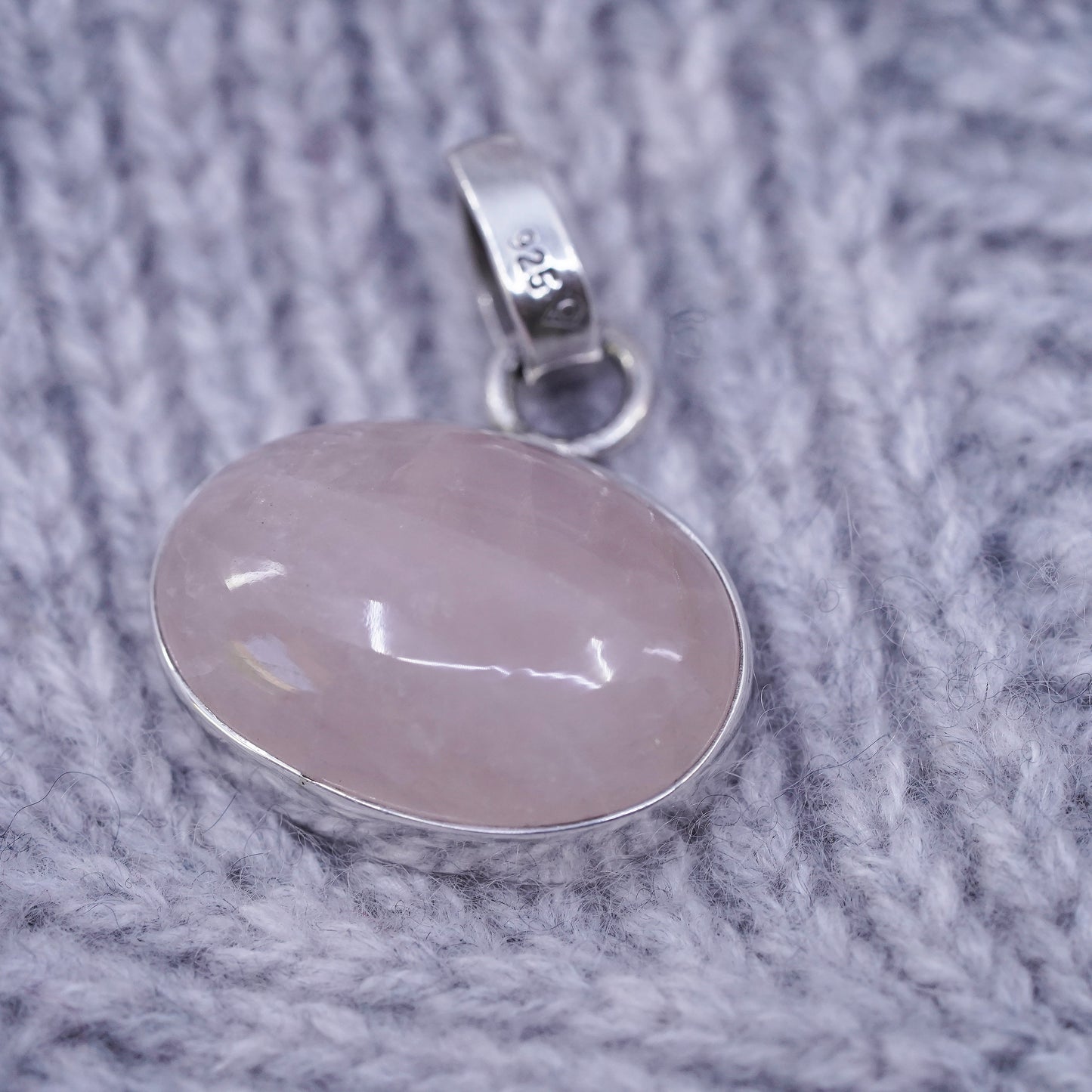 Vintage designer sterling silver 925 handmade pendant with rose pink Quartz