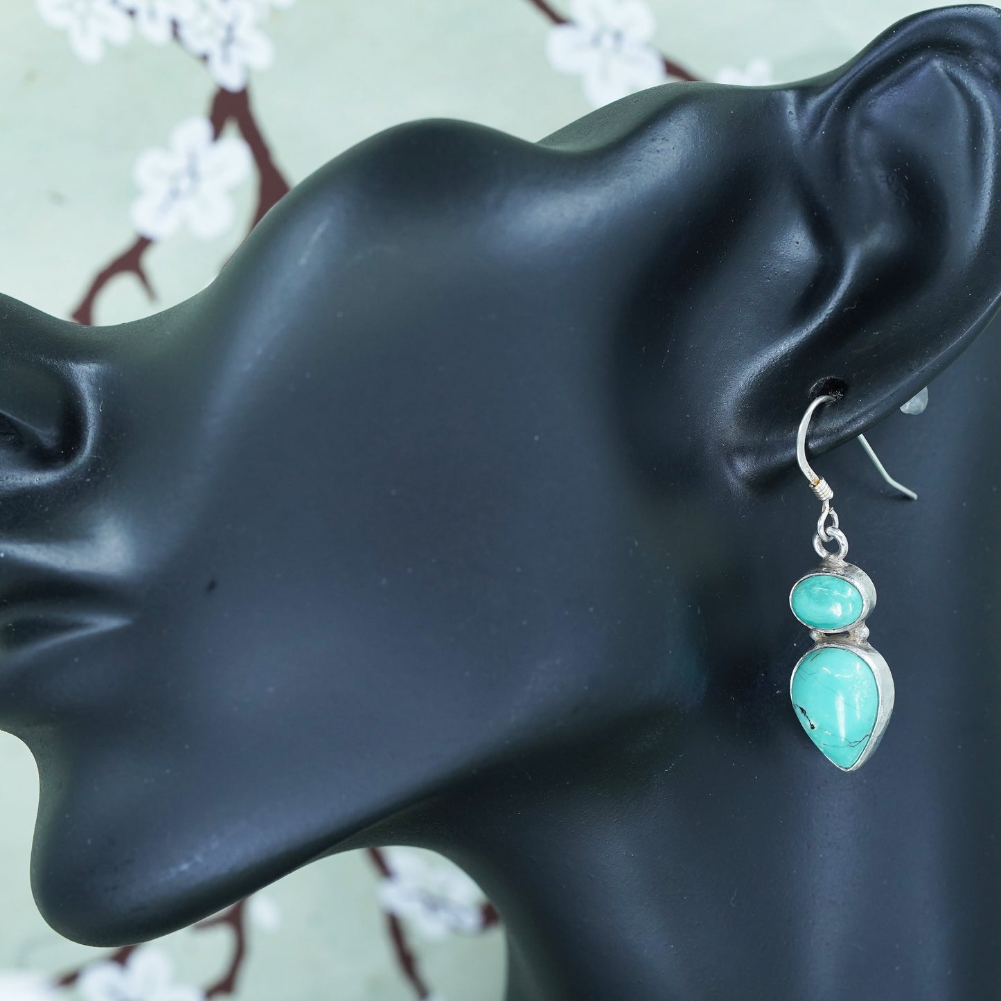 Southwestern sterling silver 925 handmade earrings with teardrop turquoise