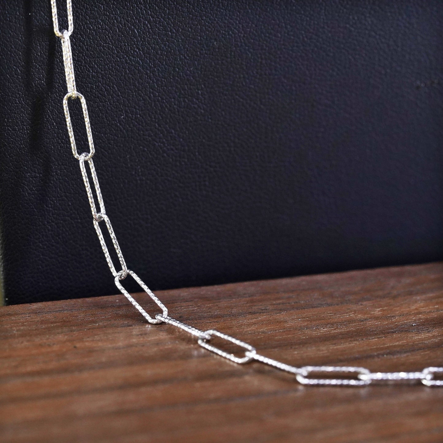 30" Italian textured sterling silver elongated chain, Italy 925 silver necklace