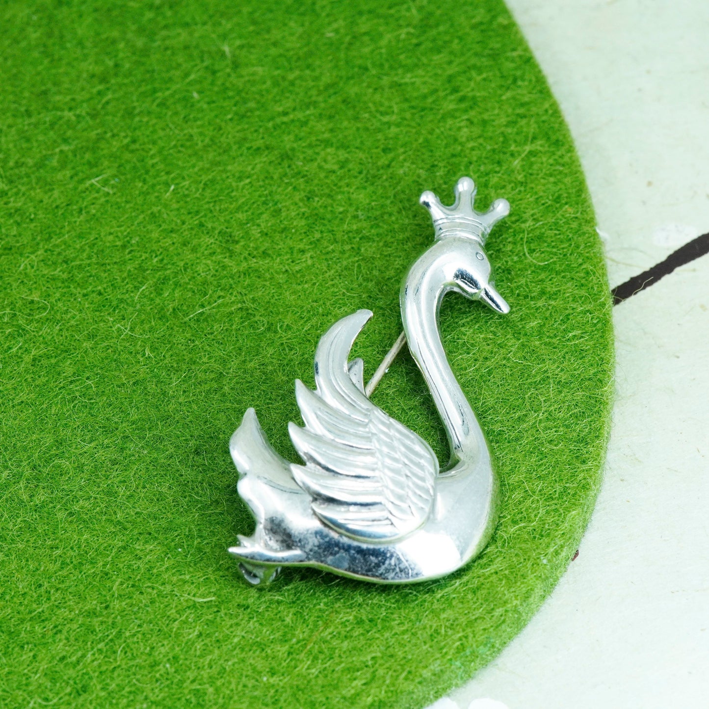 Vintage Lang sterling silver handmade brooch, huge 925 swan bird pin