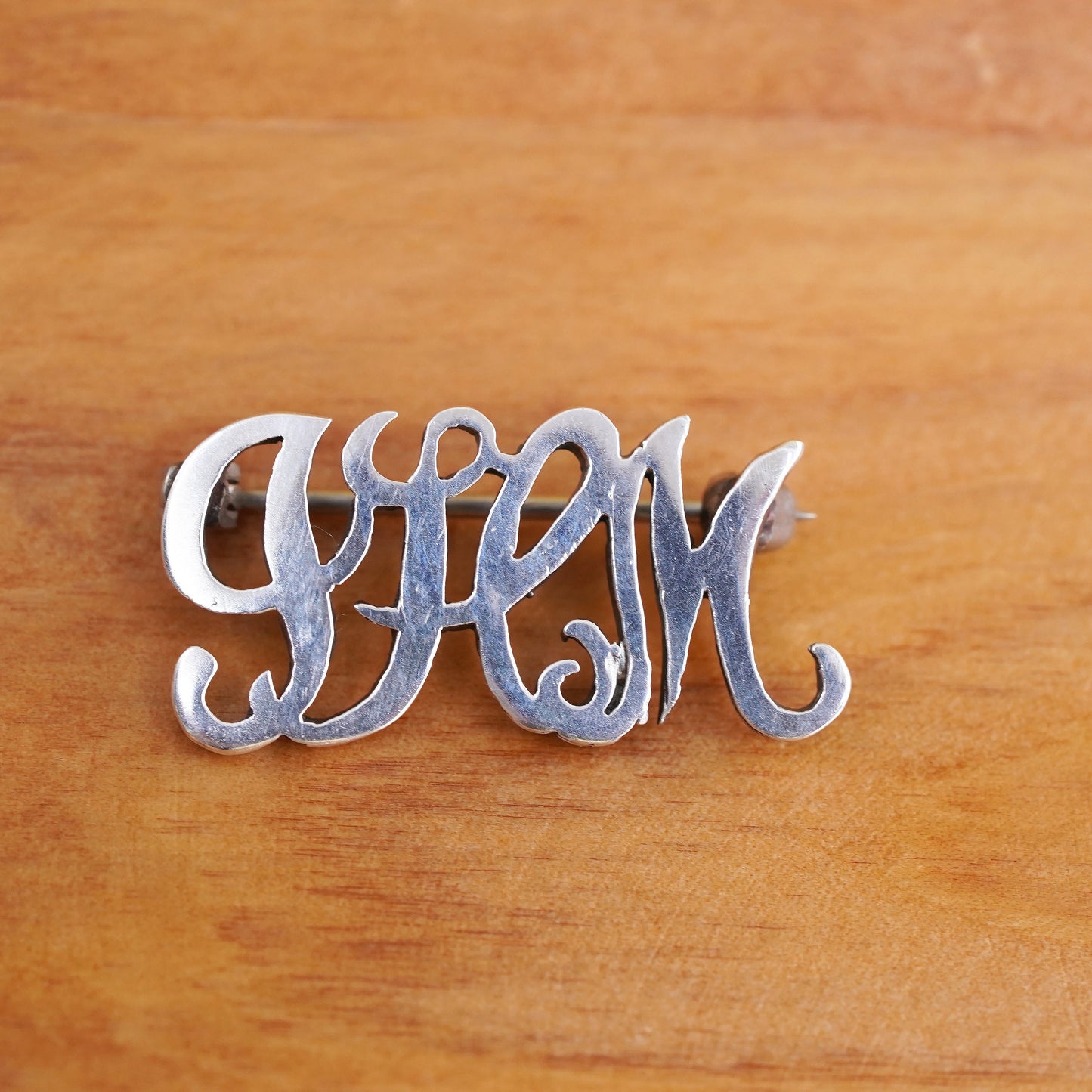 Vintage handmade sterling 925 silver brooch with monogram initial “GHM”