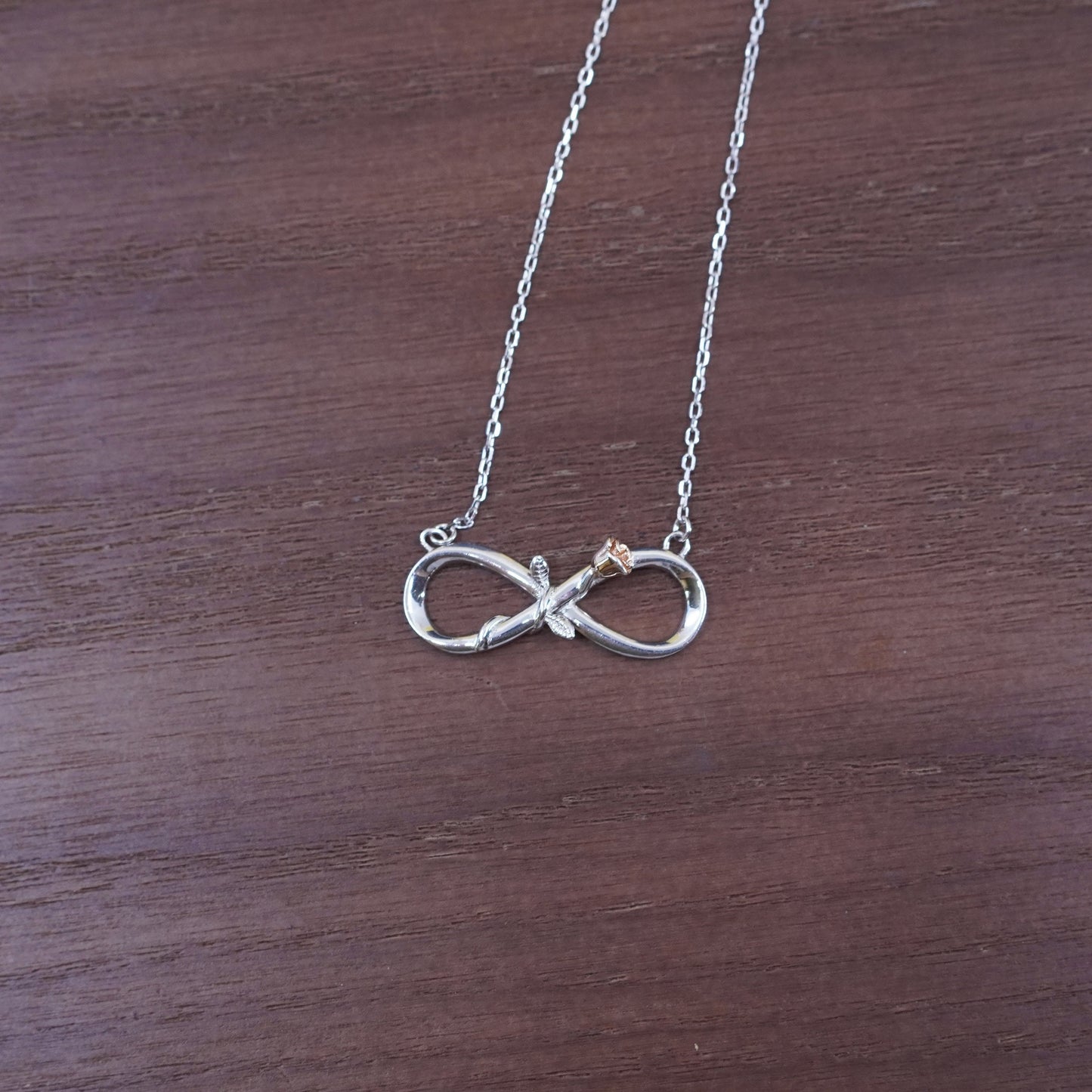 19+1”, Sterling silver necklace, 925 Circle chain infinity loop pendant rose