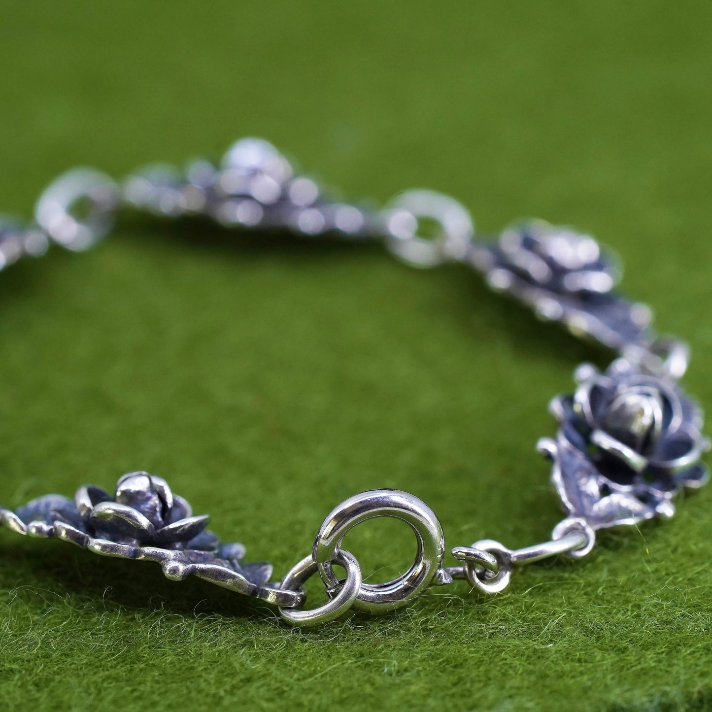 6.25", vintage sterling 925 silver handmade bracelet, flower link chain