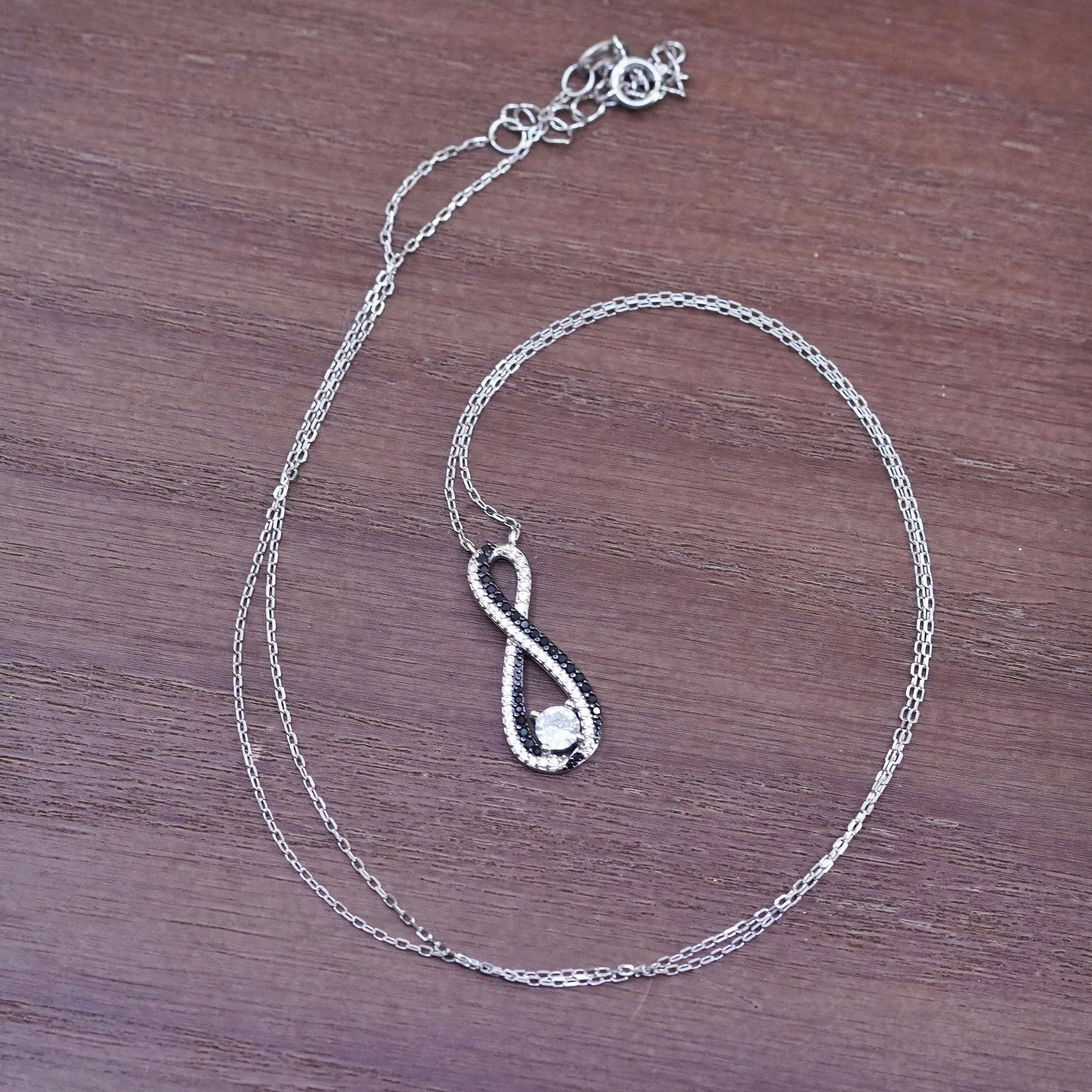 19+2”, Sterling silver necklace, 925 circle chain infinity loop Cz pendant