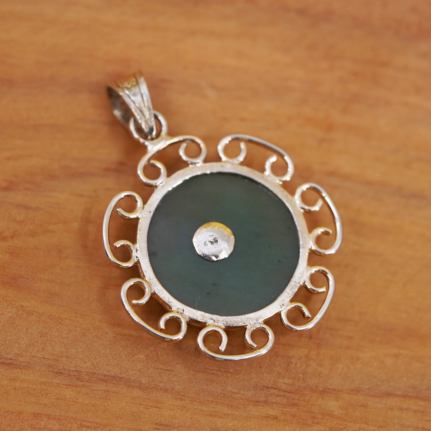 Vintage vermeil gold over Sterling 925 silver pendant with jade and “blessing”