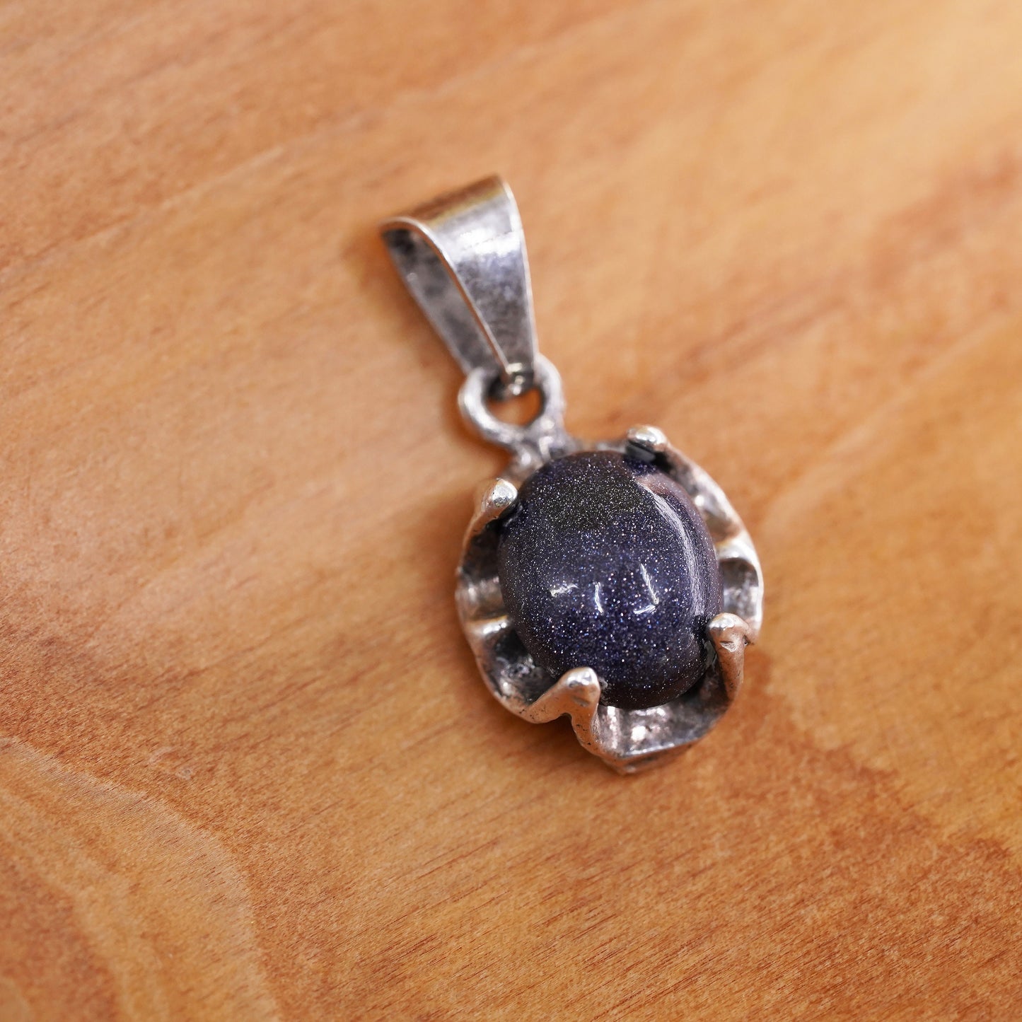 Vintage sterling 925 silver Handmade charm Pendant with oval blue goldstone