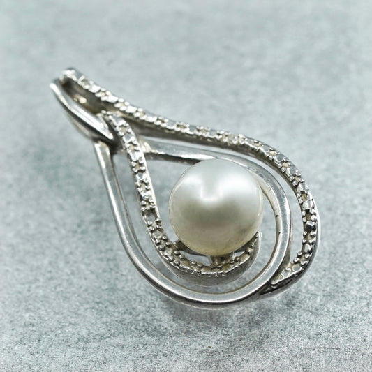 Vintage sterling 925 silver handmade charm pendant with pearl