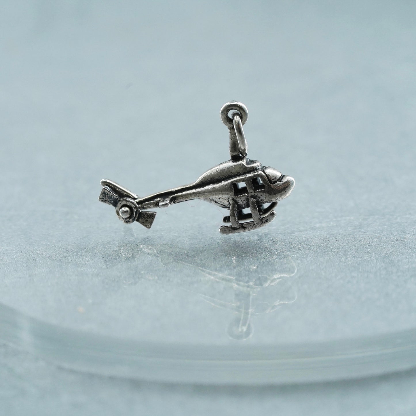Vintage Sterling silver handmade simple 925 helicopter airplane charm pendant
