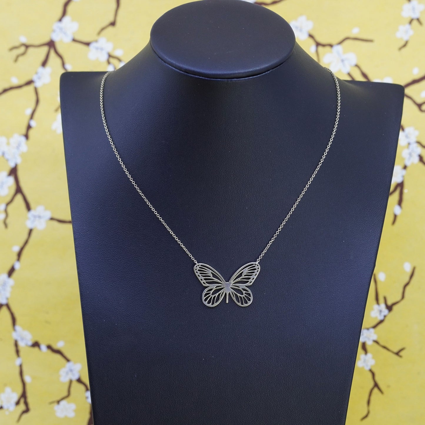 18+2”, vermeil gold over Sterling silver necklace, 925 chain filigree butterfly