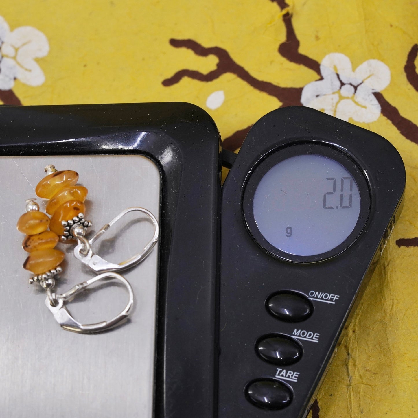 Vintage Sterling 925 silver handmade earrings with Amber nugget