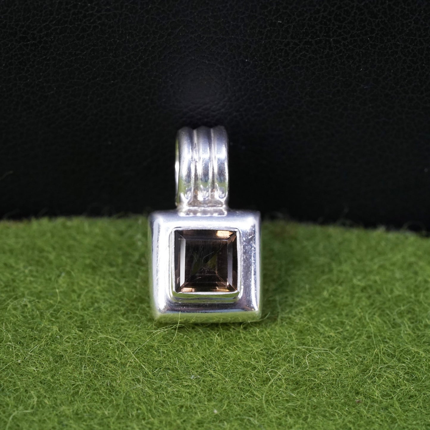 vintage Sterling silver 925 handmade pendant with square shaped smoky quartz