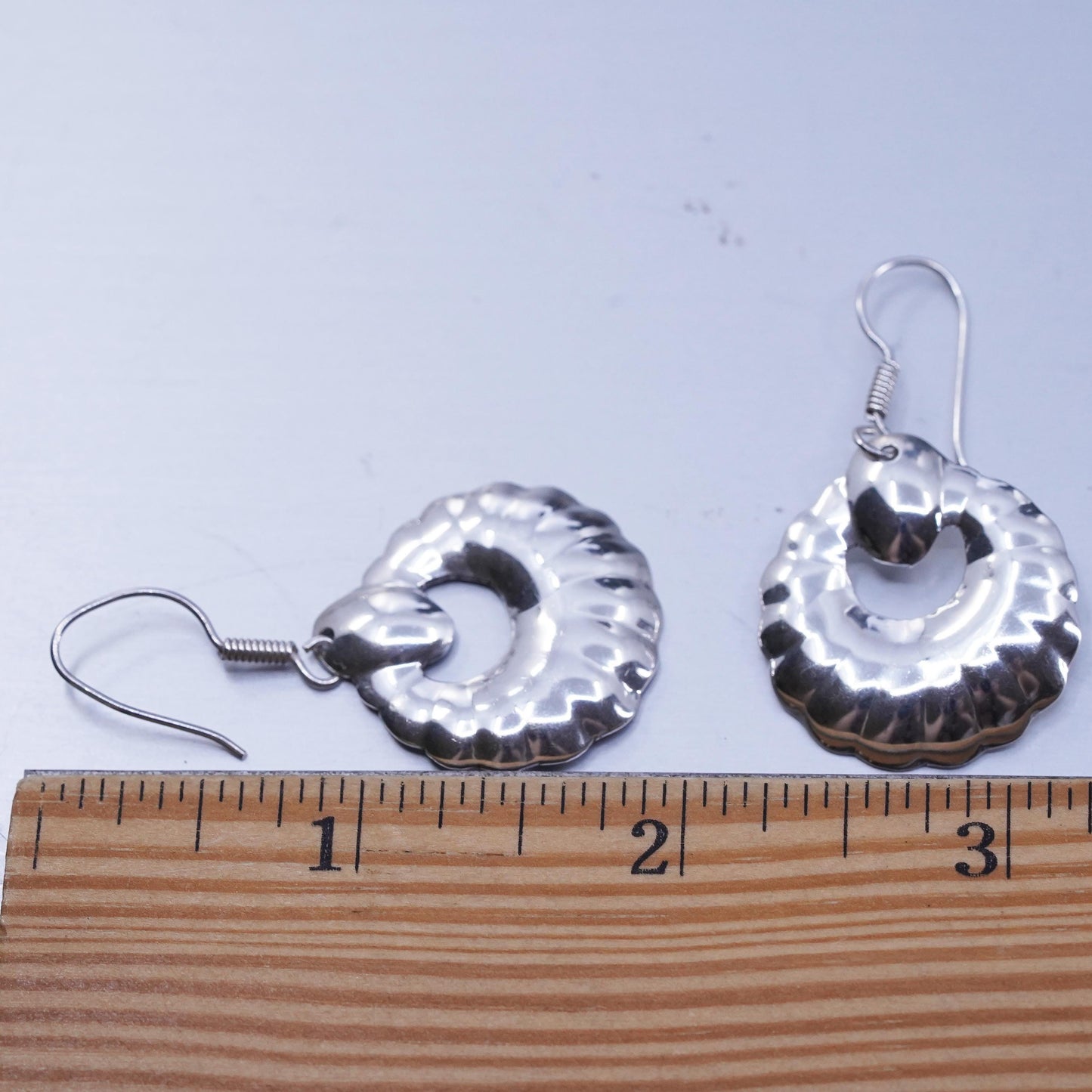 Vintage Mexican Sterling 925 silver handmade circle shell discs earrings