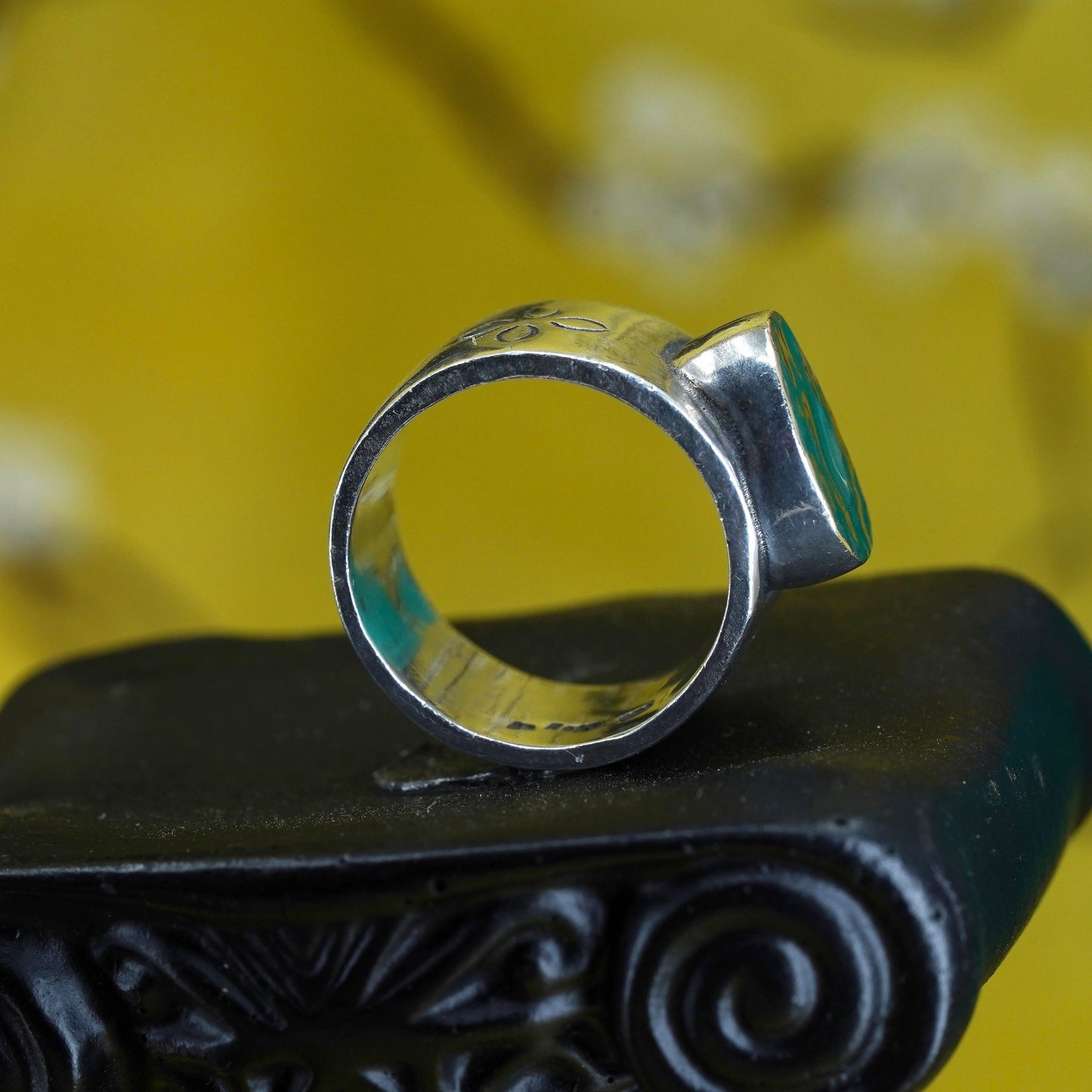 Size 7, modern Sterling 925 silver handmade wide ring with 14K gold inlay