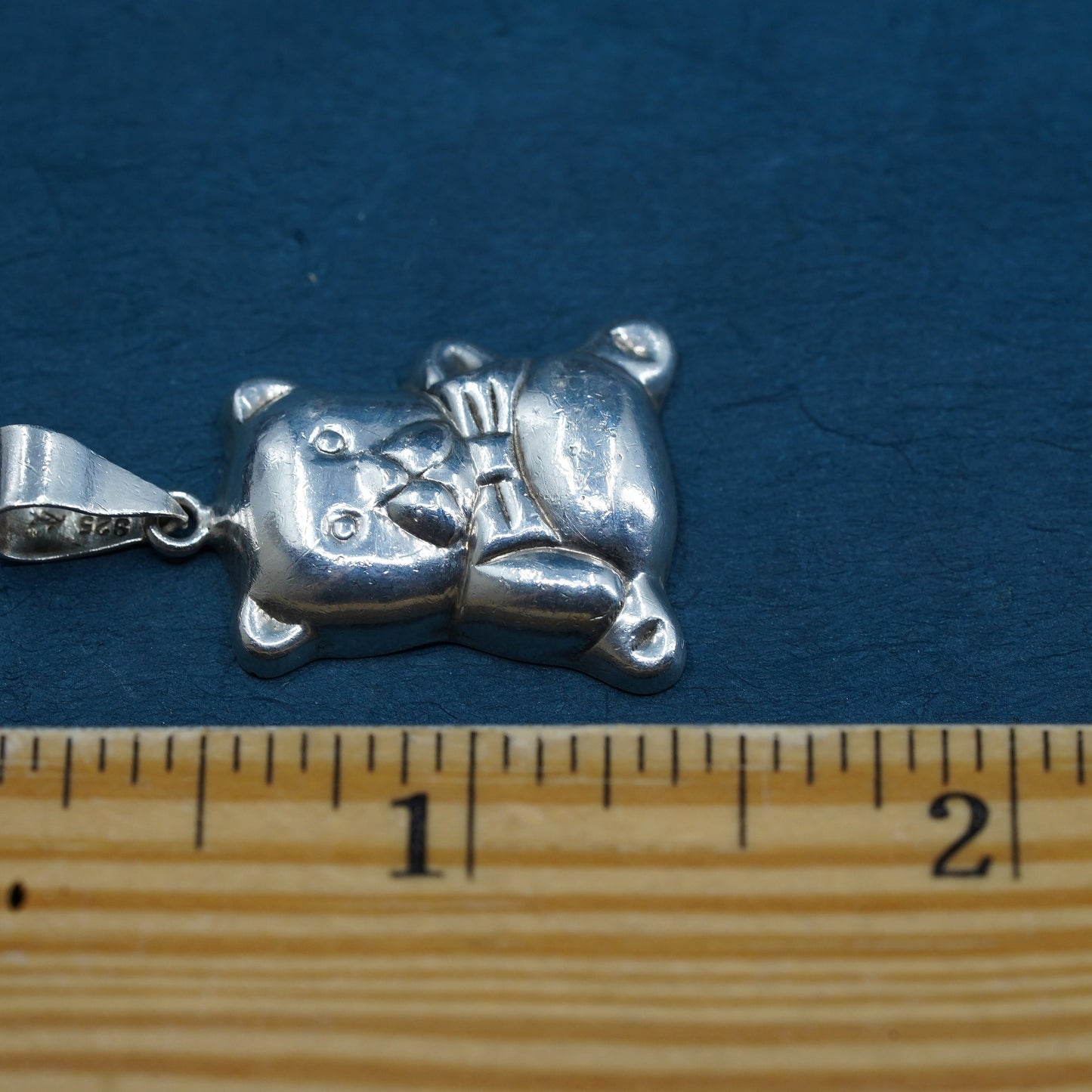 Vintage Sterling silver handmade brooch, 925 teddy bear pendant