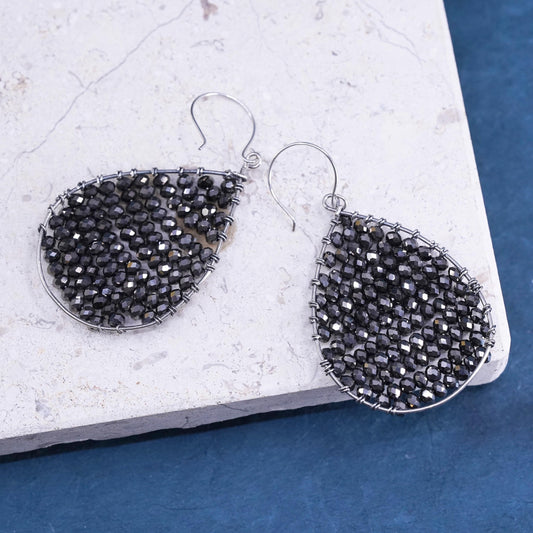 Vintage sterling silver handmade earrings, 925 teardrop with cluster marcasite